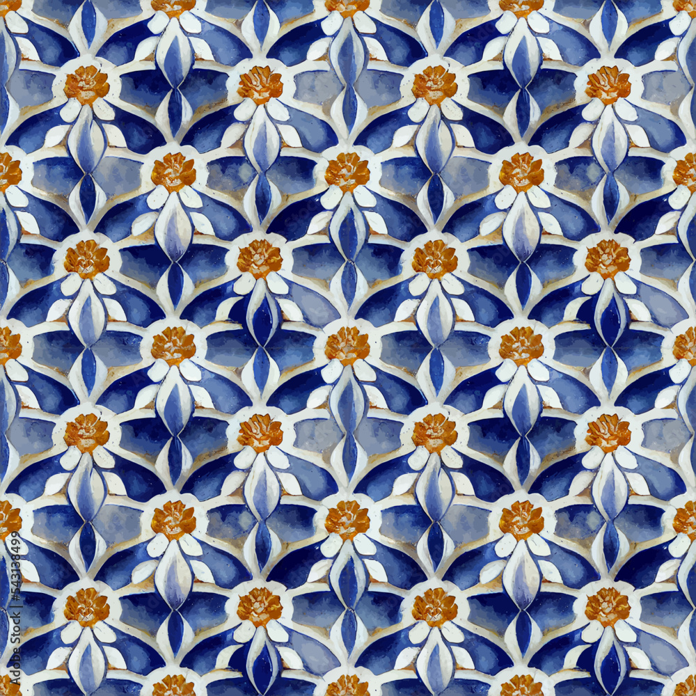 illustration graphic of Portuguese azulejo pattern with Porcelain flower ceramic floral seamless perfect for scrapbooking, wallpaper, web background