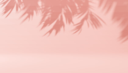 Shadow tropical leaves of palm or fern on pastel pink background. Trendy style for design. abstract background texture of shadows palm leaves on concrete wall. copy space