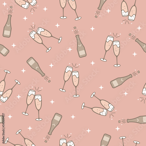 Champagne Toast Seamless Repeat Pattern, New Year's Eve Party Background