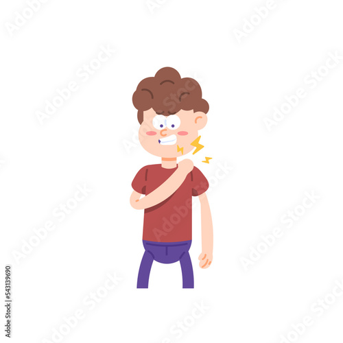 shoulder pain, muscle strain, injury, muscle inflammation, frozen shoulder, pinched nerve. a man holds his shoulder because of pain. health problems in the body. flat cartoon illustrations. vector 