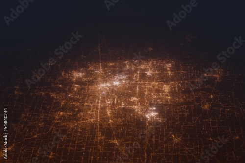 Aerial shot on Columbus  Ohio  USA  at night  view from east. Imitation of satellite view on modern city with street lights and glow effect. 3d render