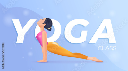 Banner template with Meditation 3D women. Happy calm Woman meditating. Zen, yoga, meditation, relax, recreation, healthy lifestyle. 3D vector