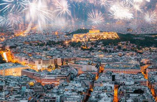 fireworks over Athens new year celebrations