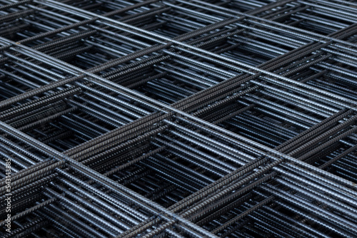 Photography Group of new deformed bar or reinforced concrete construction steel net piles on outdoor ground