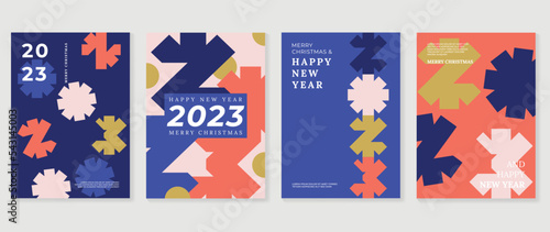 Set of christmas and happy new year 2023 background cover vector. Creative geometric shape vector illustration. Modern art design for social media, banner, card, cover, poster, advertising.