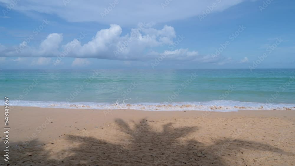4k Beautiful tropical beach with blue sky and white cloud background. Summer vacation and nature environment concept. 4k Beautiful tropical beach with blue sky and white cloud background. Summer vacation and nature environment concept.