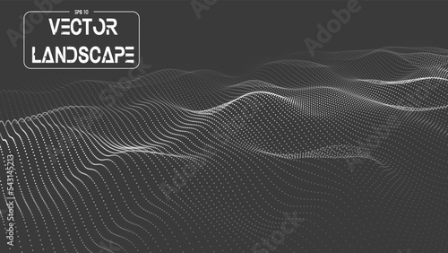 Abstract digital 3d waves. Technological dark background with moving particles. Cyberspace and big data.