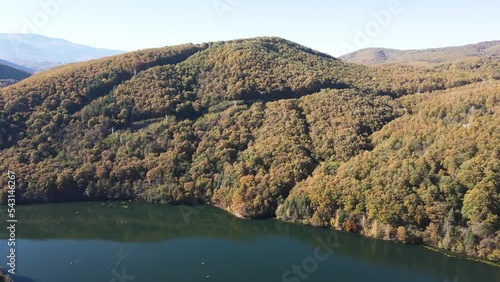 Aerial Autumn view of Pasarel reservoir, Sofia city Region, Bulgaria photo