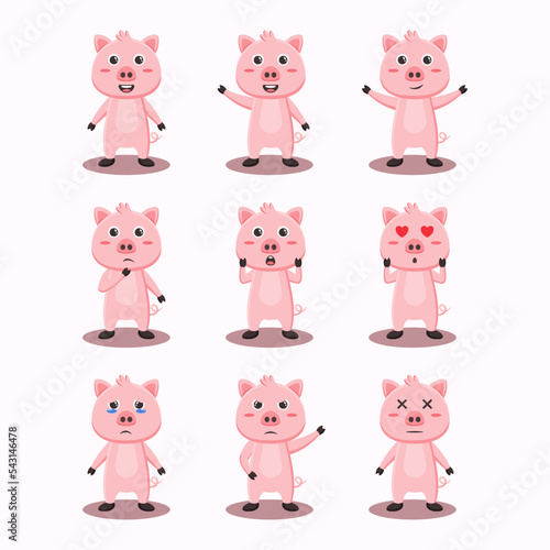Fototapeta Naklejka Na Ścianę i Meble -  Cute Pig Character Bundle Premium