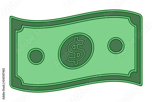 Green paper bill 3D icon Currency symbol Dollar banknote Money vector illustration isolated on white background.