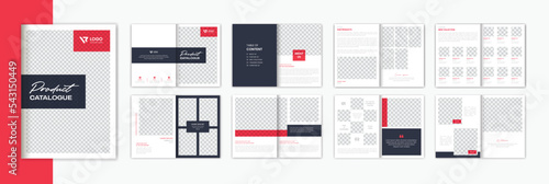 Red Product catalog brochure design, 16 page A4 artboard brochure layout template