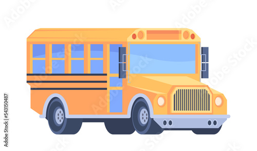 School Bus Yellow Vehicle For Kids Transportation Isolated On White Background. Back To School Concept With Transport