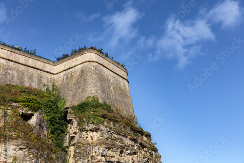 Old fortress casemates wall in Luxembourg City. 