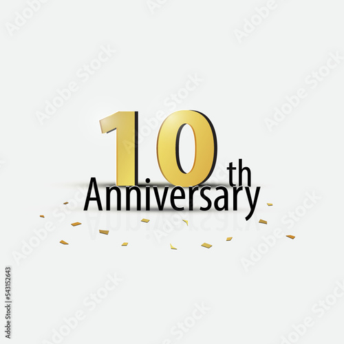 Gold 10th year anniversary celebration elegant logo white background