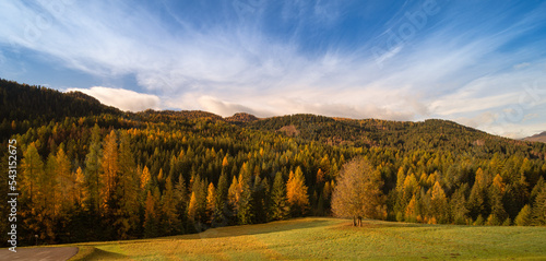 Scenic mountain landscape in autumn season. Dolomites Italy