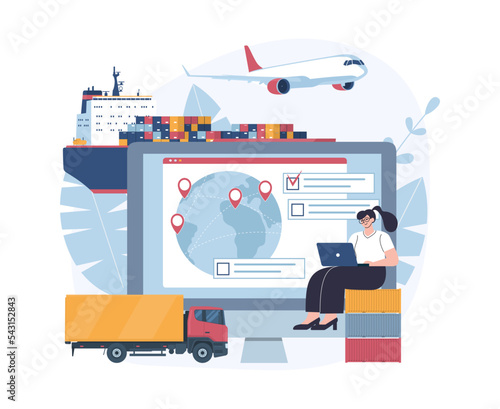 The concept of choosing a logistics scheme for the delivery of goods. Vector illustration.