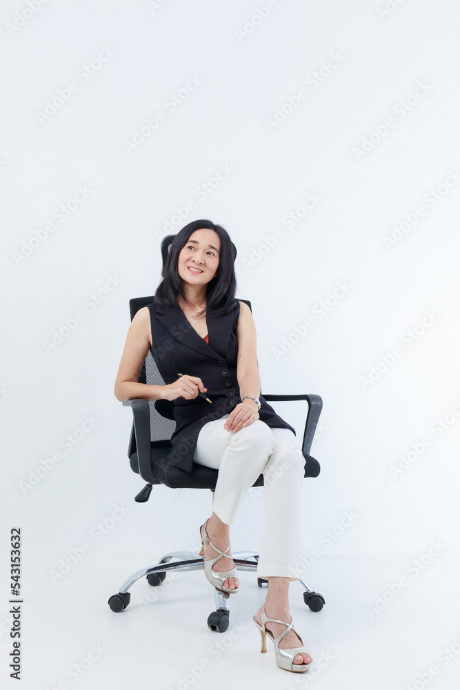 Portrait beautiful working Asian woman , business girl standing arms crossed with happiness on white background Portrait beautiful working Asian woman , business girl standing arms crossed with happiness on white background