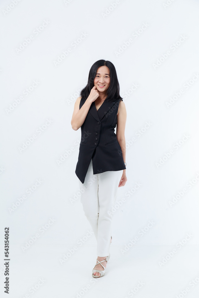 Portrait beautiful working Asian woman , business girl standing arms crossed with happiness on white background Portrait beautiful working Asian woman , business girl standing arms crossed with happiness on white background