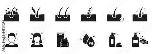 Hair Care and Loss Problem. Treatment and Problem of Hair. Hair Beauty Care Silhouette Icons. Cosmetic Products for Hairstyle Black Icons. Isolated Vector Illustration