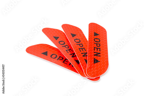 reflector sticker with open words, used for car exterior accessories photo