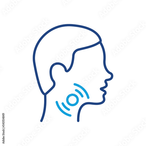 Sore Throat Line Icon. Painful Sore Throat Linear Icon. Male head in Profile Pictogram. Symptom of angina, flu or cold. Editable stroke. Vector illustration