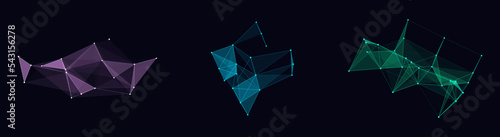Set of colorful shapes interpreted by artificial intelligence. Network connection structure concept. Big data in cyberspace. Vector illustration.