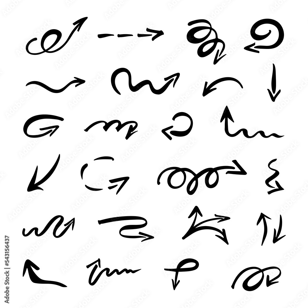 Vector set of hand drawn arrows, elements for presentation