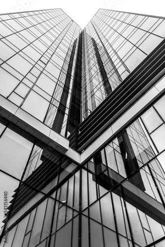 Symmetry of office building in black and white 
