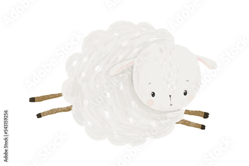 cute baby sheep jumping, childish hand painted illustration