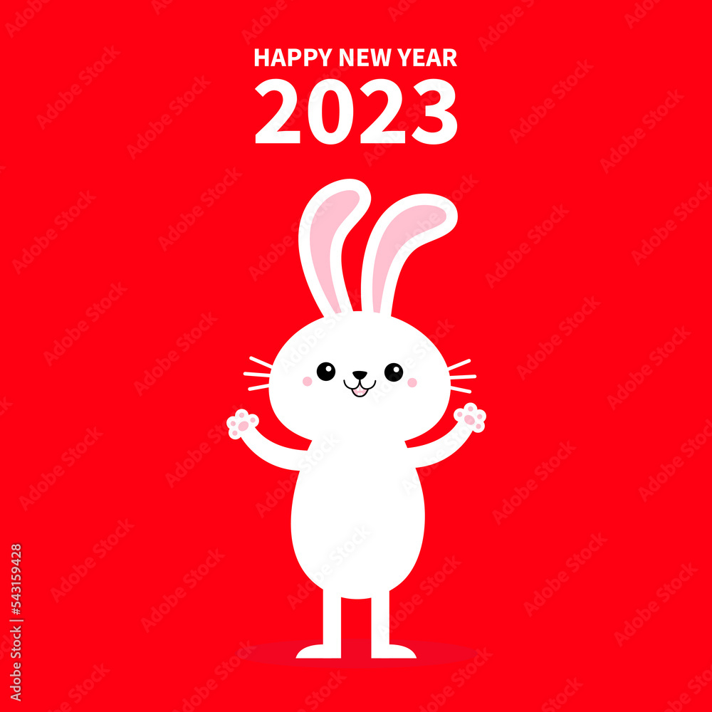 Happy Chinese New Year 2023. The year of the rabbit. Bunny standing and
