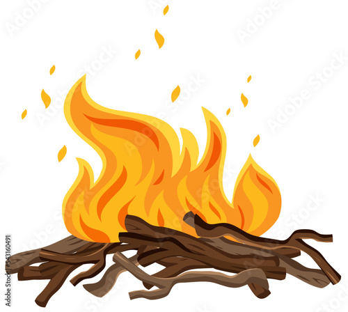 An isolated bonfire on white background