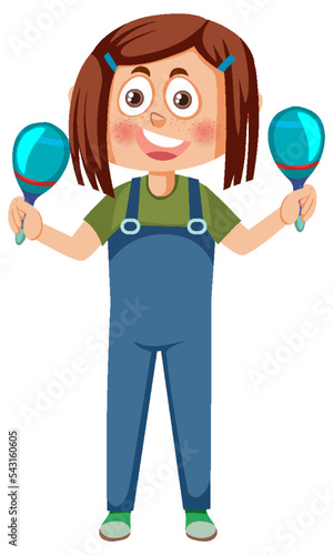 Happy girl playing maracas