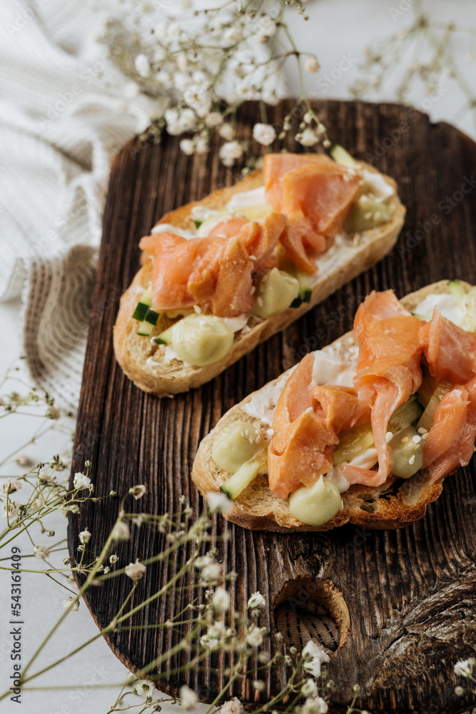 Bruschetta with smoked salmon Stock Photo | Adobe Stock