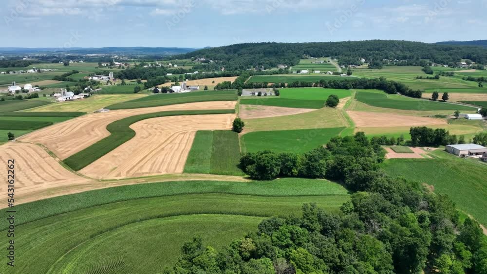 An aerial view of the lush green farmlands in the rural countryside of Lancaster County, Pennsylvania. An aerial view of the lush green farmlands in the rural countryside of Lancaster County, Pennsylvania.