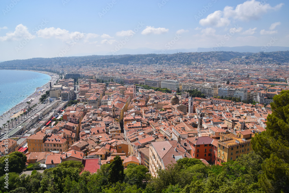 Aerial panoramic view of Old Nice, South of France.