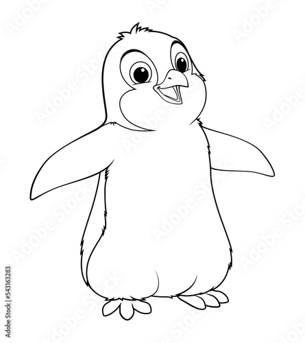 Little Penguin Cartoon Animal Illustration BW photo