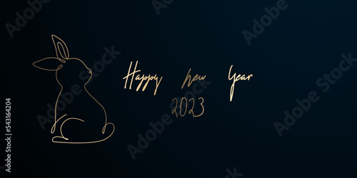 happy new year 2023 background design with elegant golden rabbit line drawing vector illustration