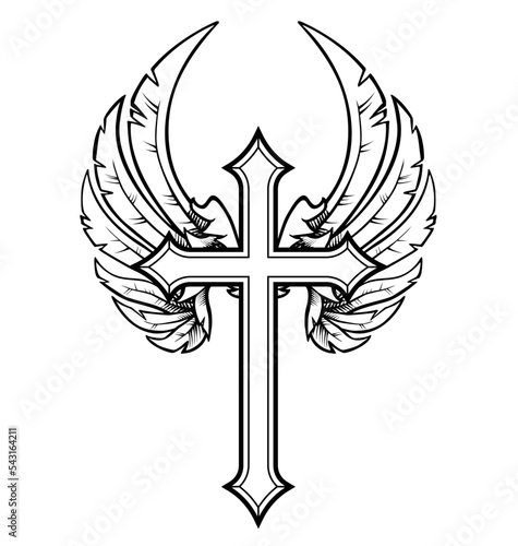 beautiful Christian cross with angel wings