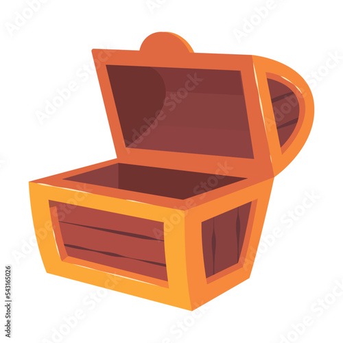 Empty open old wooden chest for gold treasure. Vector illustration of key frames animation. Cartoon wood box of lucky pirate isolated on white