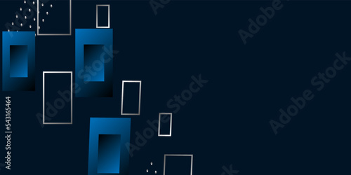 Modern abstract dark navy blue background with dots and 3D square shapes. © indah