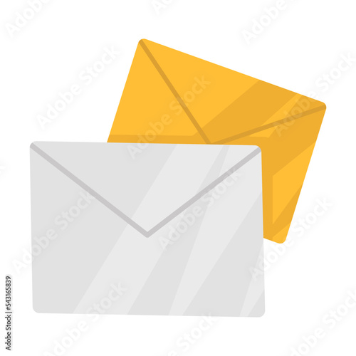 Paper envelopes, objects of delivery service. Vector illustration of mailman with bag isolated on white. Courier job