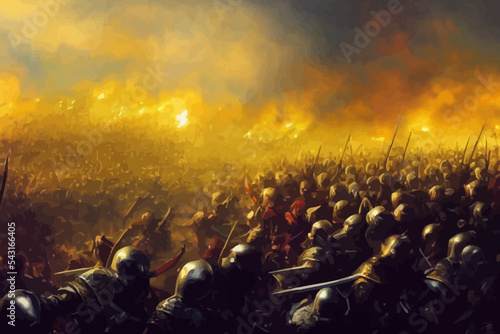 battle of two armies in the center of the orc warrior