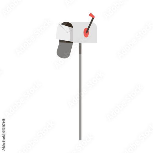 Mailbox for correspondence, objects of delivery service. Vector illustration of mailman with bag isolated on white. Courier job