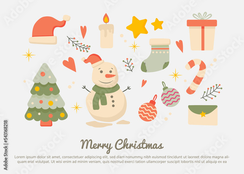 Hand drawing Christmas collection in minimal style with traditional Christmas and New Year elements
