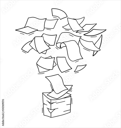 Flying Paper. Blank sheet. Thrown object. White trash. Cartoon flat illustration.