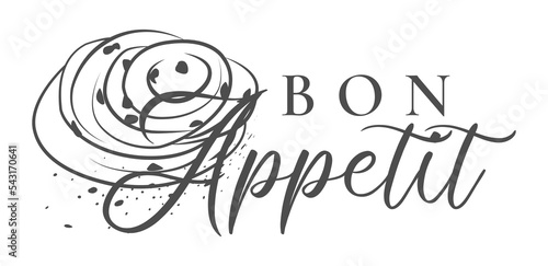 Bon appetit - Fresh baking, for menu, cafe, bakery, logo, color and black and white illustration. delicious bread bakery