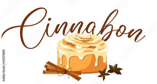 cinnabon roll with cinnamon, sweet cinnabon for patisserie menu. bakery food roll isolated icon. Vector fresh dessert, bakery food. 