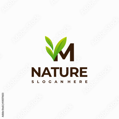 M letter leaf initial nature Logo designs  Modern Letter green Nature logo vector icon illustration