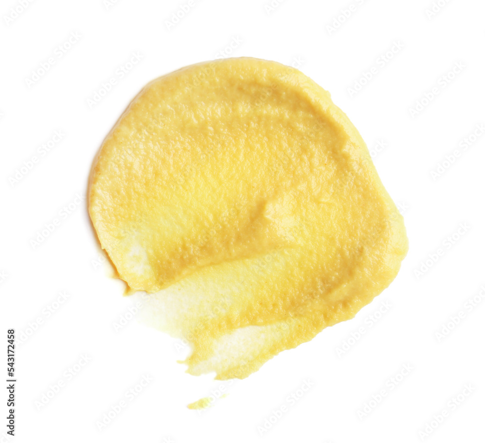 Smear of delicious mustard isolated on white, top view Smear of delicious mustard isolated on white, top view