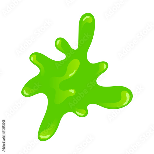 Green drop slime splash and blob. Vector illustration of sticky mucus splat or dripping goo liquid. Cartoon slimy droplet isolated on white
